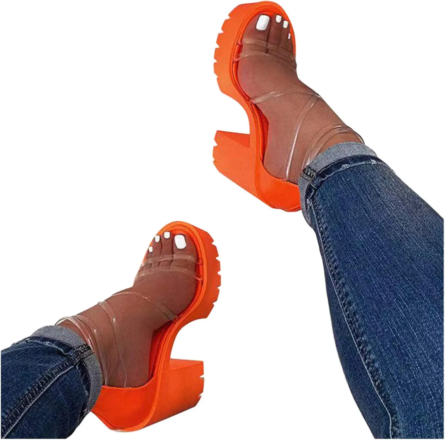 Aniywn Womens Platform Faux Fur Sandals Chunky Heel Open Toe Ankle Strap High Heeled Party Dress Pumps Shoes