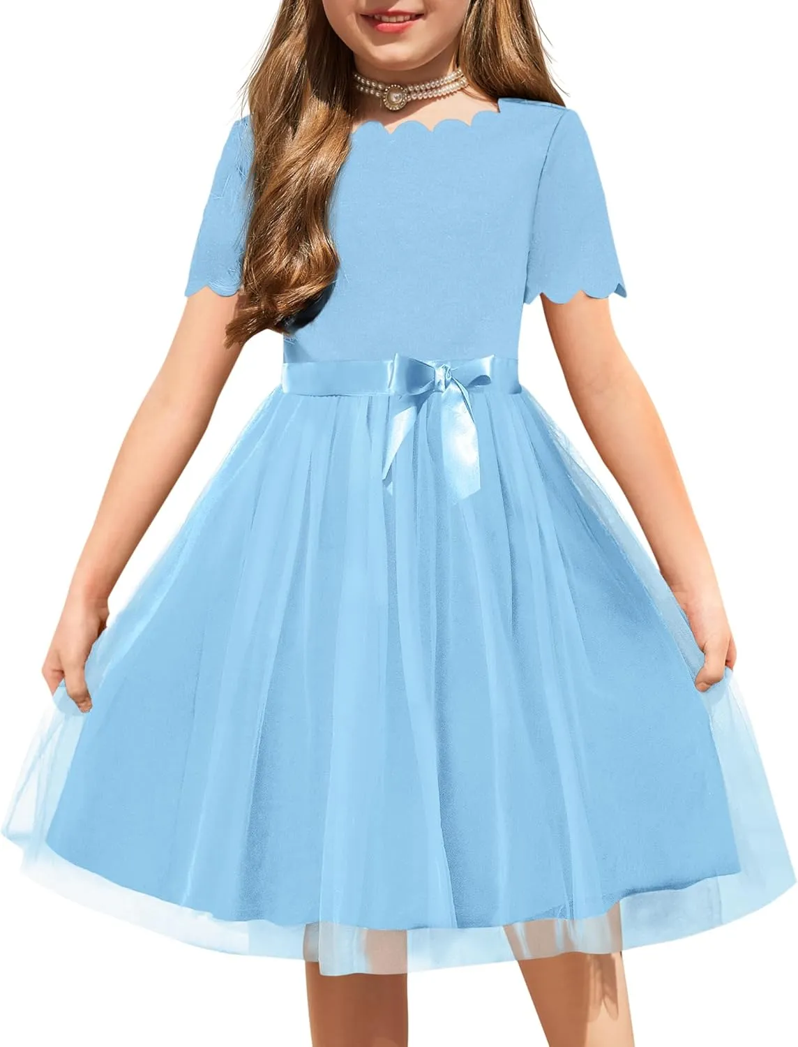 Arshiner Girls Dress Tutu Fluffy Summer Dresses Belted Wedding Party Flower Girls' Dress Size 3-11 Years