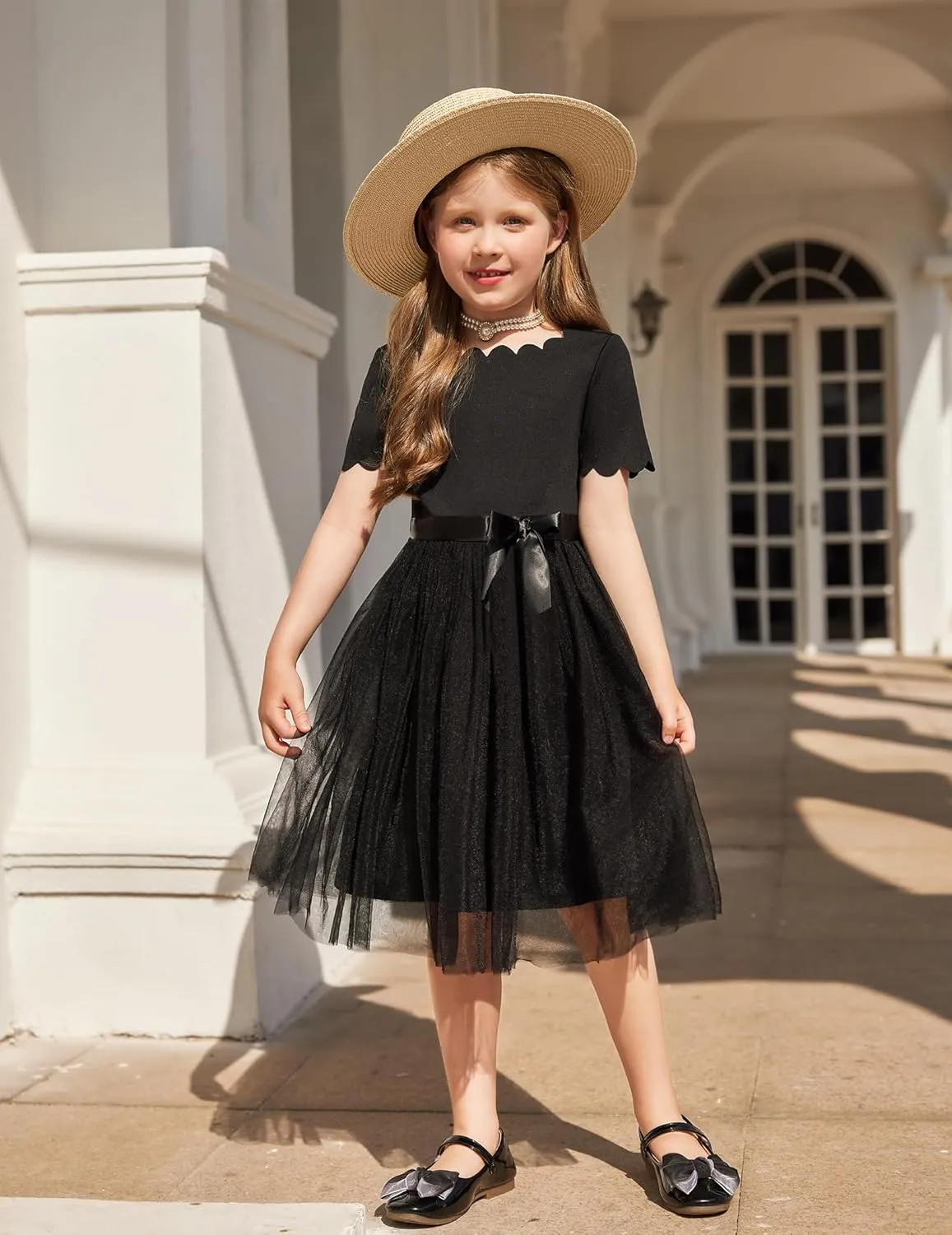 Arshiner Girls Dress Tutu Fluffy Summer Dresses Belted Wedding Party Flower Girls' Dress Size 3-11 Years