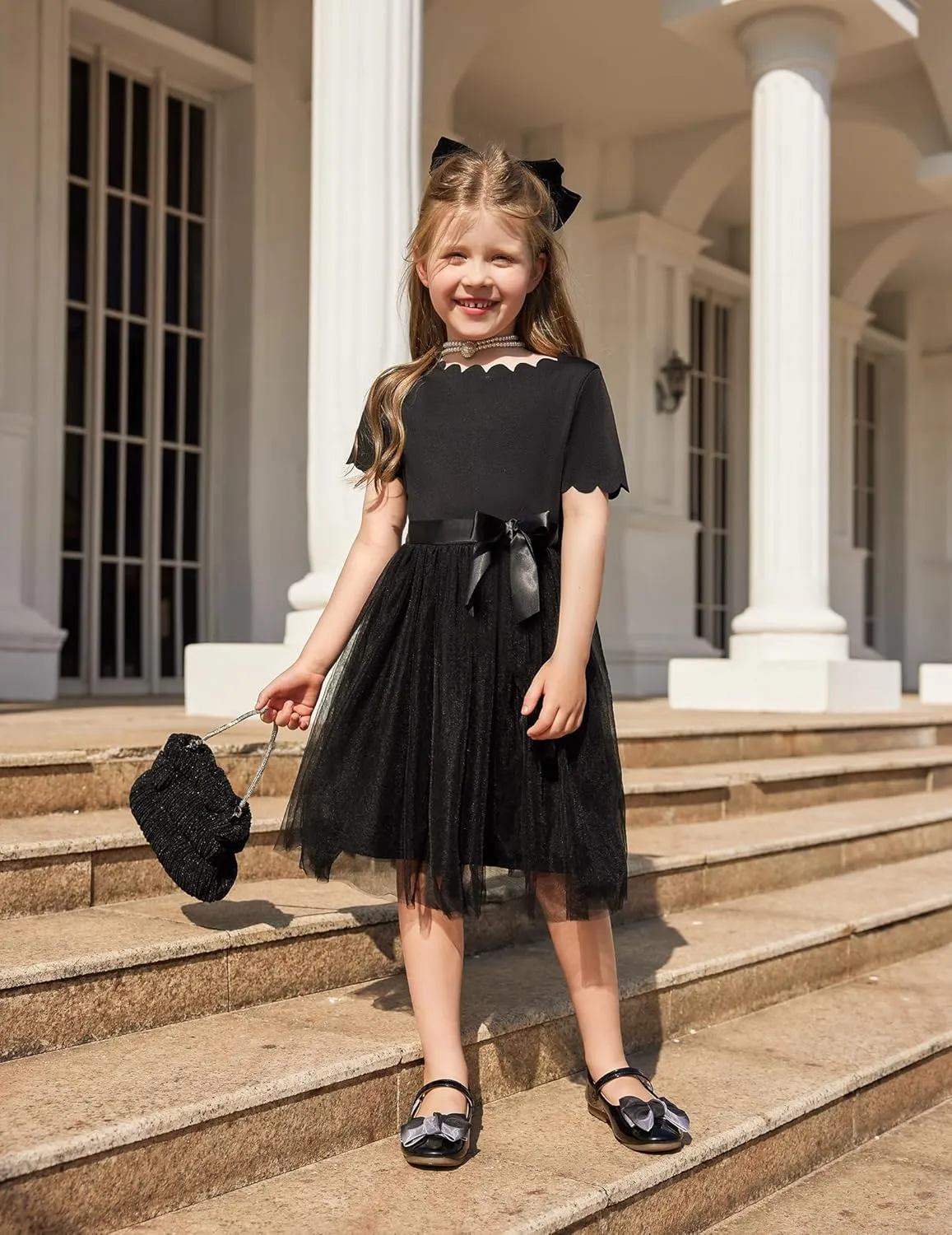Arshiner Girls Dress Tutu Fluffy Summer Dresses Belted Wedding Party Flower Girls' Dress Size 3-11 Years