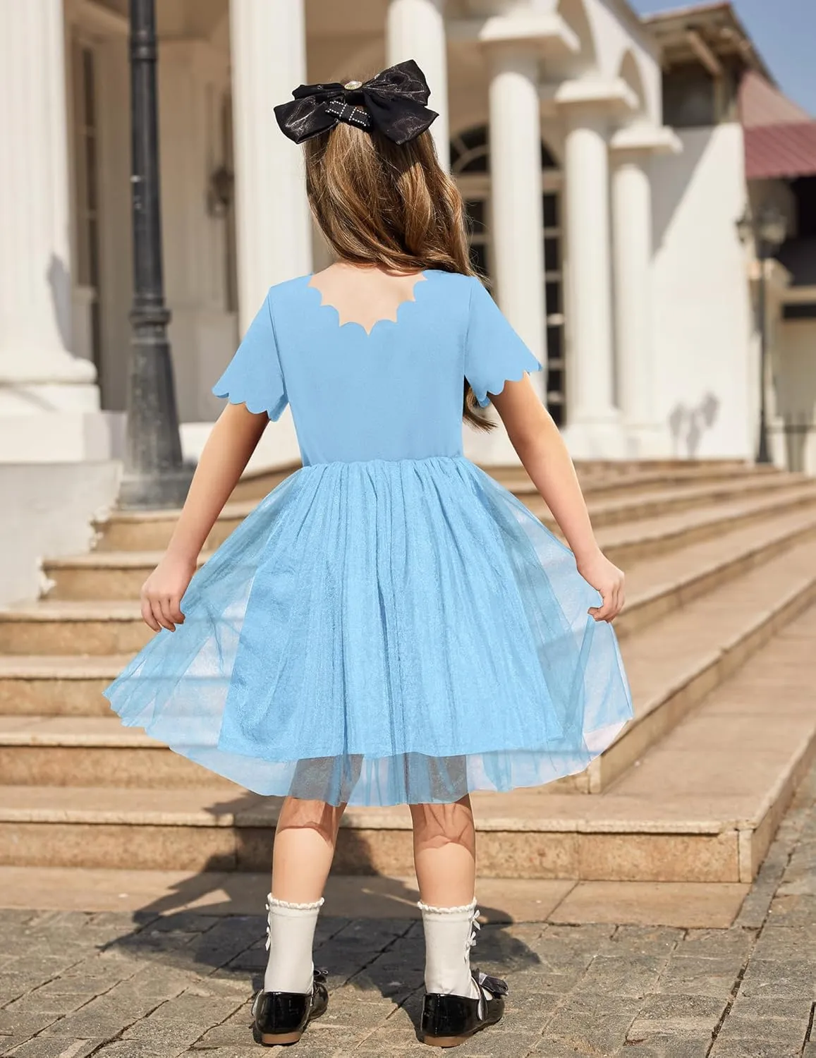 Arshiner Girls Dress Tutu Fluffy Summer Dresses Belted Wedding Party Flower Girls' Dress Size 3-11 Years