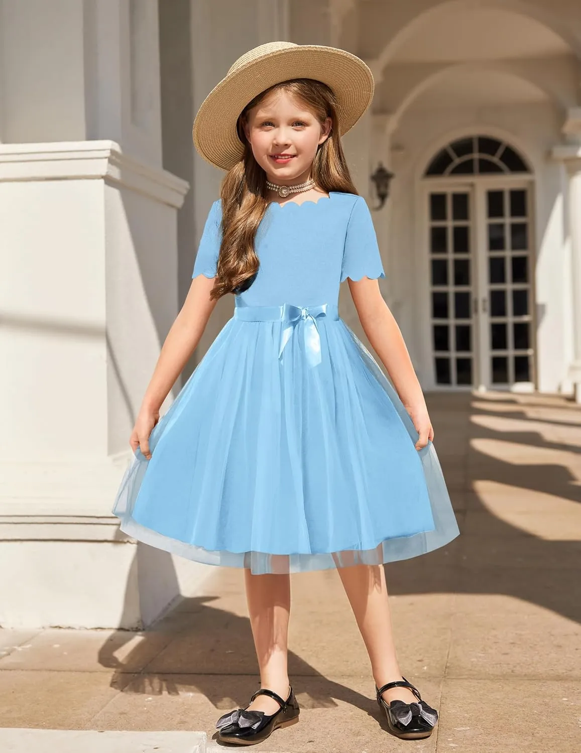 Arshiner Girls Dress Tutu Fluffy Summer Dresses Belted Wedding Party Flower Girls' Dress Size 3-11 Years