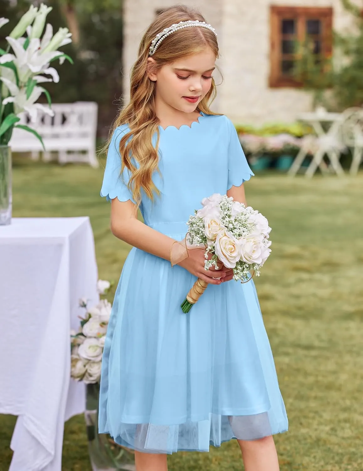 Arshiner Girls Dress Tutu Fluffy Summer Dresses Belted Wedding Party Flower Girls' Dress Size 3-11 Years