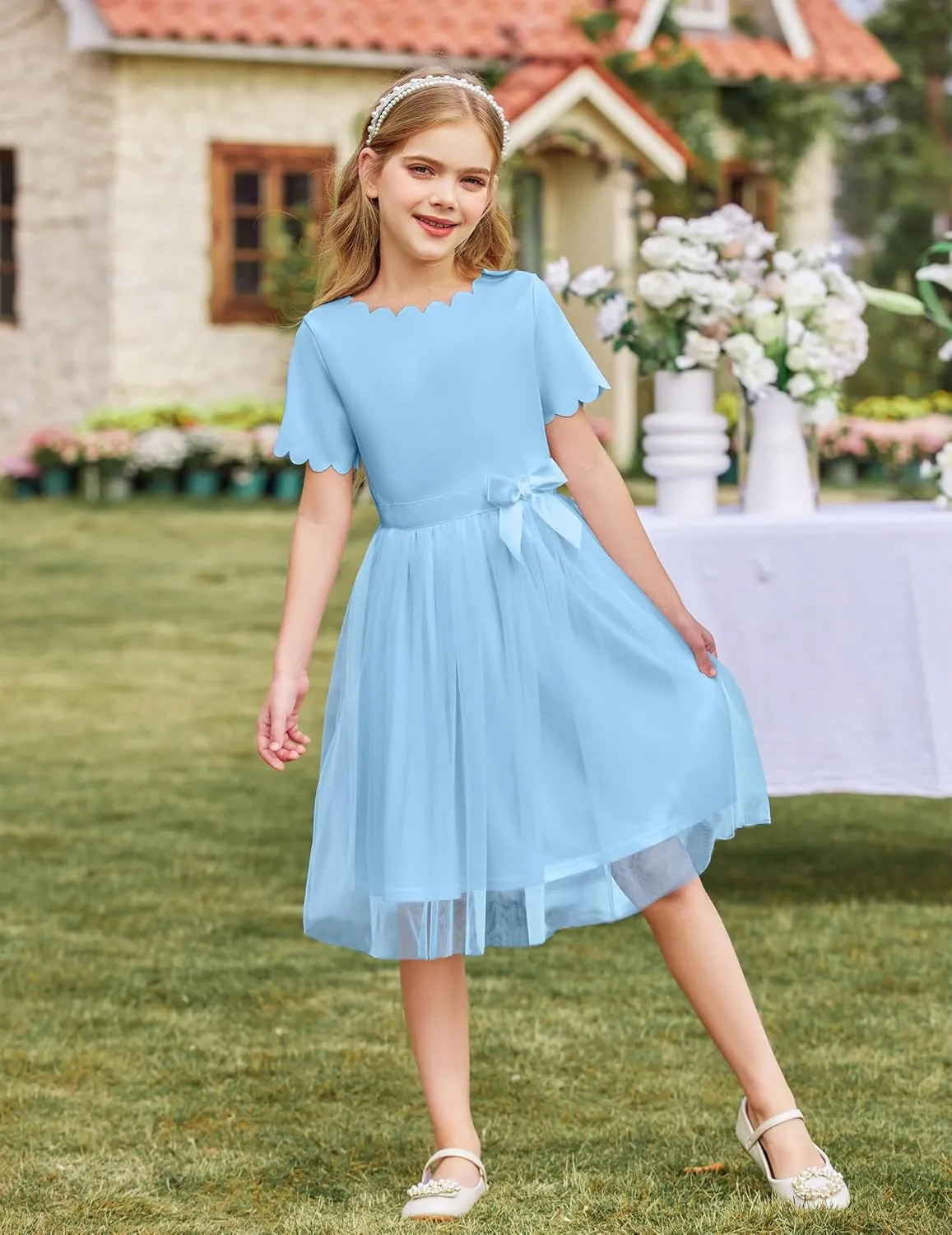 Arshiner Girls Dress Tutu Fluffy Summer Dresses Belted Wedding Party Flower Girls' Dress Size 3-11 Years