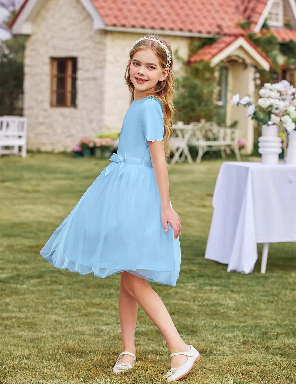 Arshiner Girls Dress Tutu Fluffy Summer Dresses Belted Wedding Party Flower Girls' Dress Size 3-11 Years
