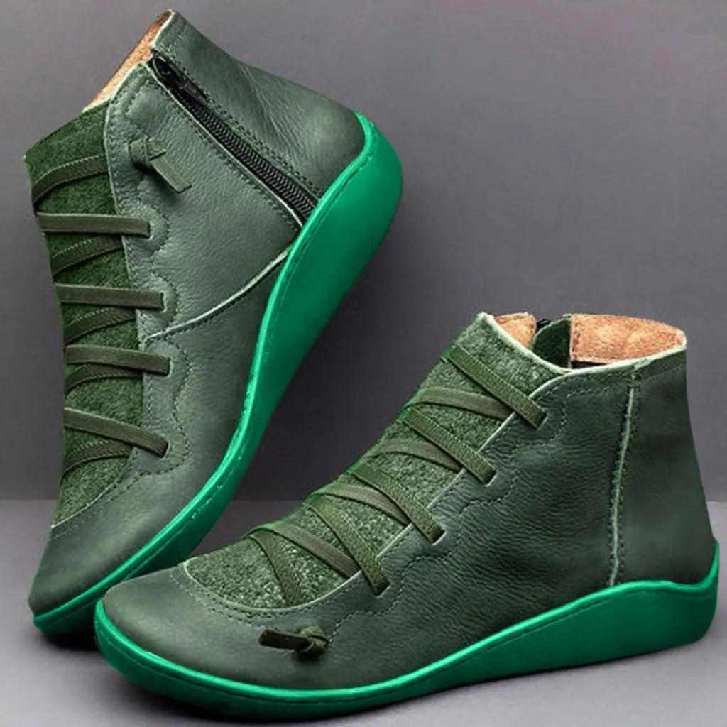 Cathalem Ankle Boots for Women Premium Orthopedic Ankle Boots Arch Support Leather Comfortable Side Zip Wedge Booties