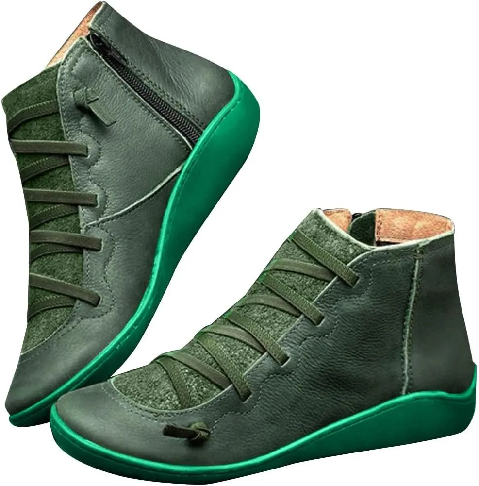 Cathalem Ankle Boots for Women Premium Orthopedic Ankle Boots Arch Support Leather Comfortable Side Zip Wedge Booties