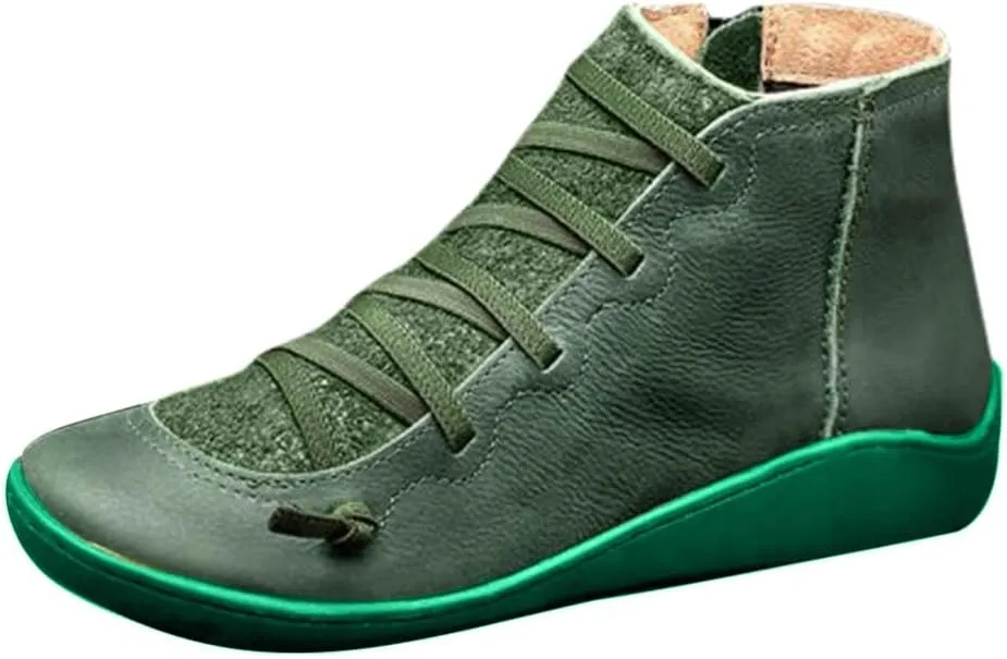 Cathalem Ankle Boots for Women Premium Orthopedic Ankle Boots Arch Support Leather Comfortable Side Zip Wedge Booties