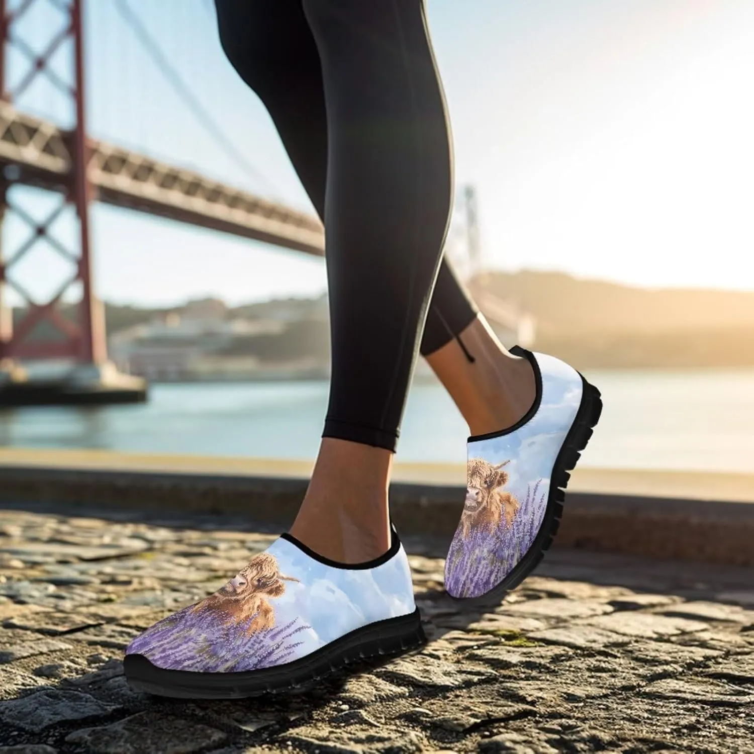 Cow Print Athletic Sneakers Low Cut Work Shoes for Women Casual Flats Heels Loafers Lightweight Tennis Mesh Shoe Loafer