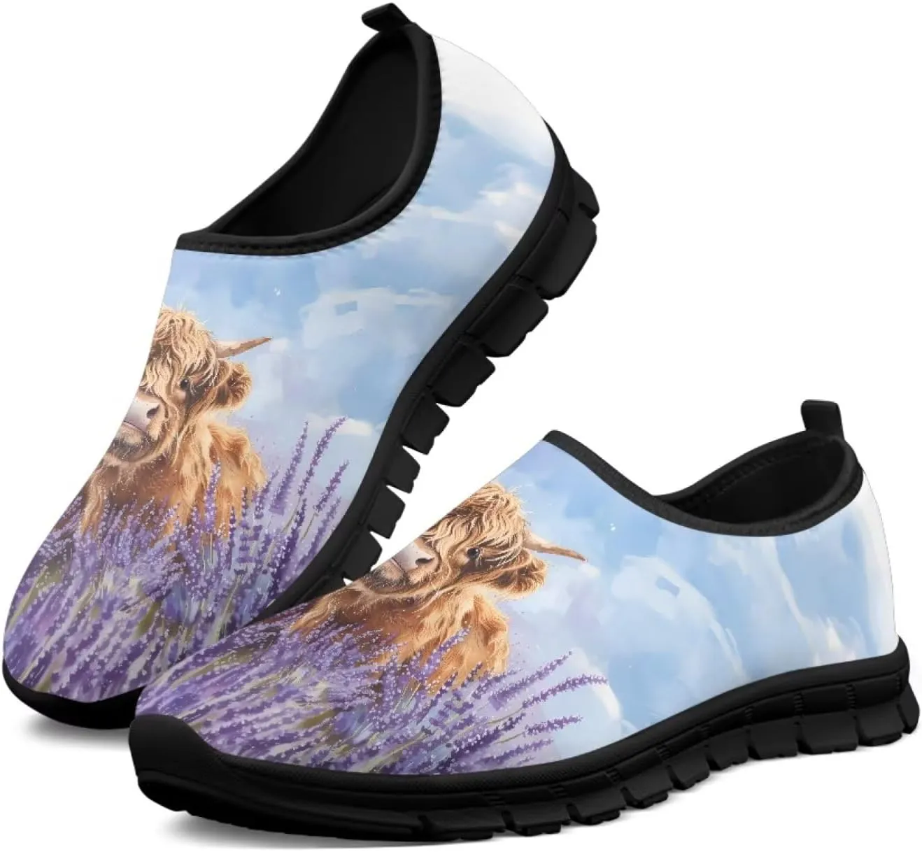 Cow Print Athletic Sneakers Low Cut Work Shoes for Women Casual Flats Heels Loafers Lightweight Tennis Mesh Shoe Loafer