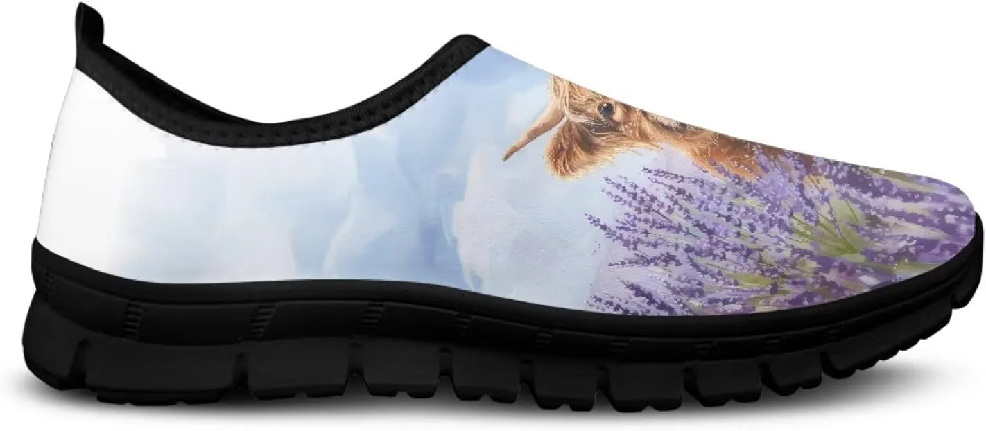 Cow Print Athletic Sneakers Low Cut Work Shoes for Women Casual Flats Heels Loafers Lightweight Tennis Mesh Shoe Loafer