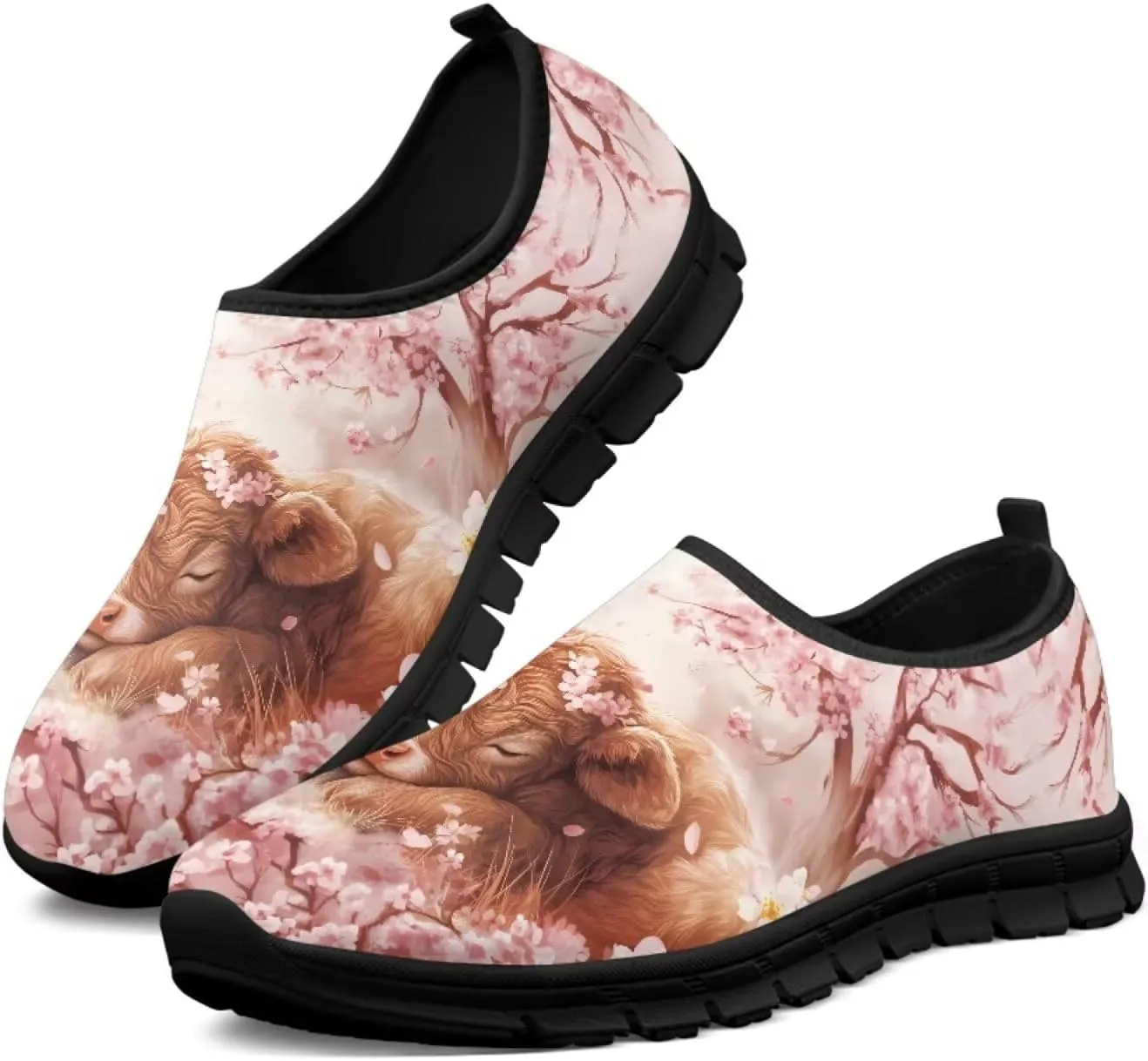 Cow Print Athletic Sneakers Low Cut Work Shoes for Women Casual Flats Heels Loafers Lightweight Tennis Mesh Shoe Loafer
