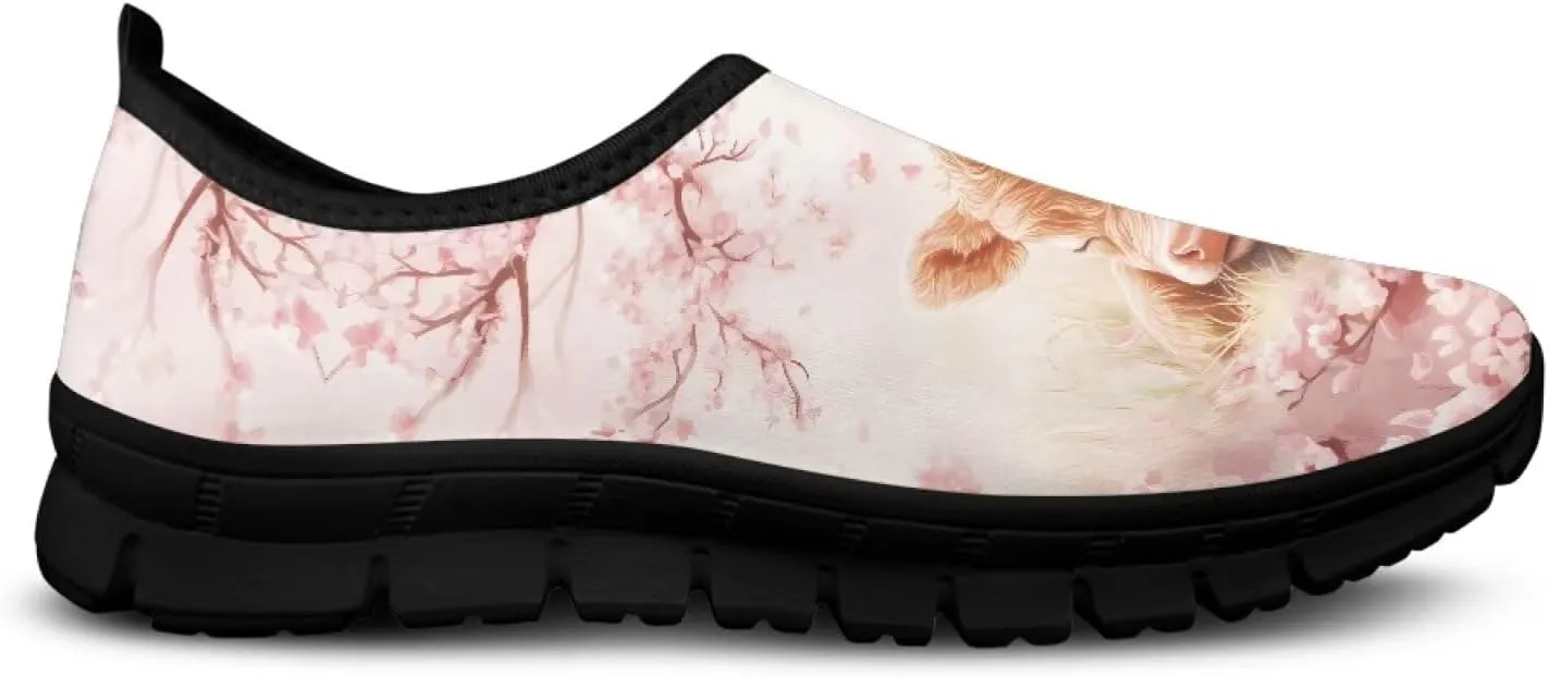 Cow Print Athletic Sneakers Low Cut Work Shoes for Women Casual Flats Heels Loafers Lightweight Tennis Mesh Shoe Loafer