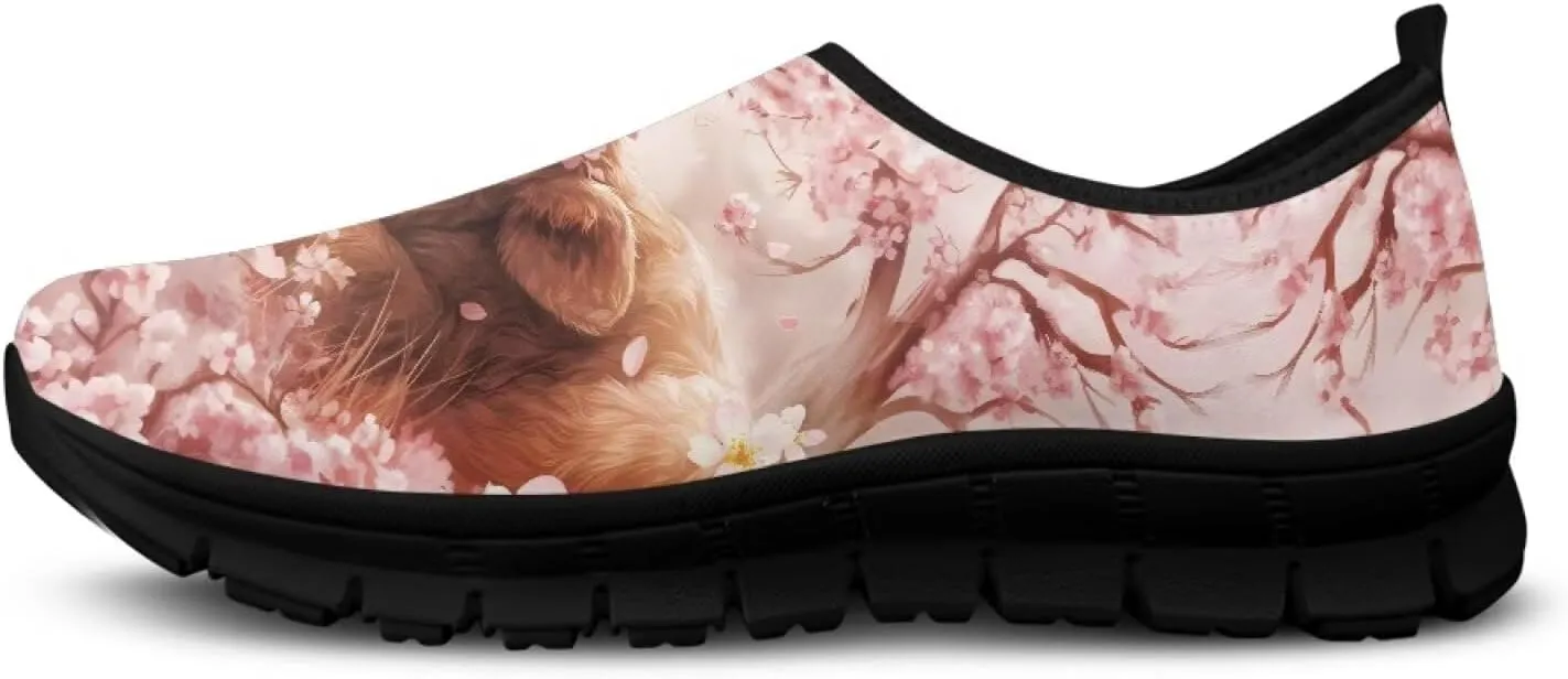 Cow Print Athletic Sneakers Low Cut Work Shoes for Women Casual Flats Heels Loafers Lightweight Tennis Mesh Shoe Loafer