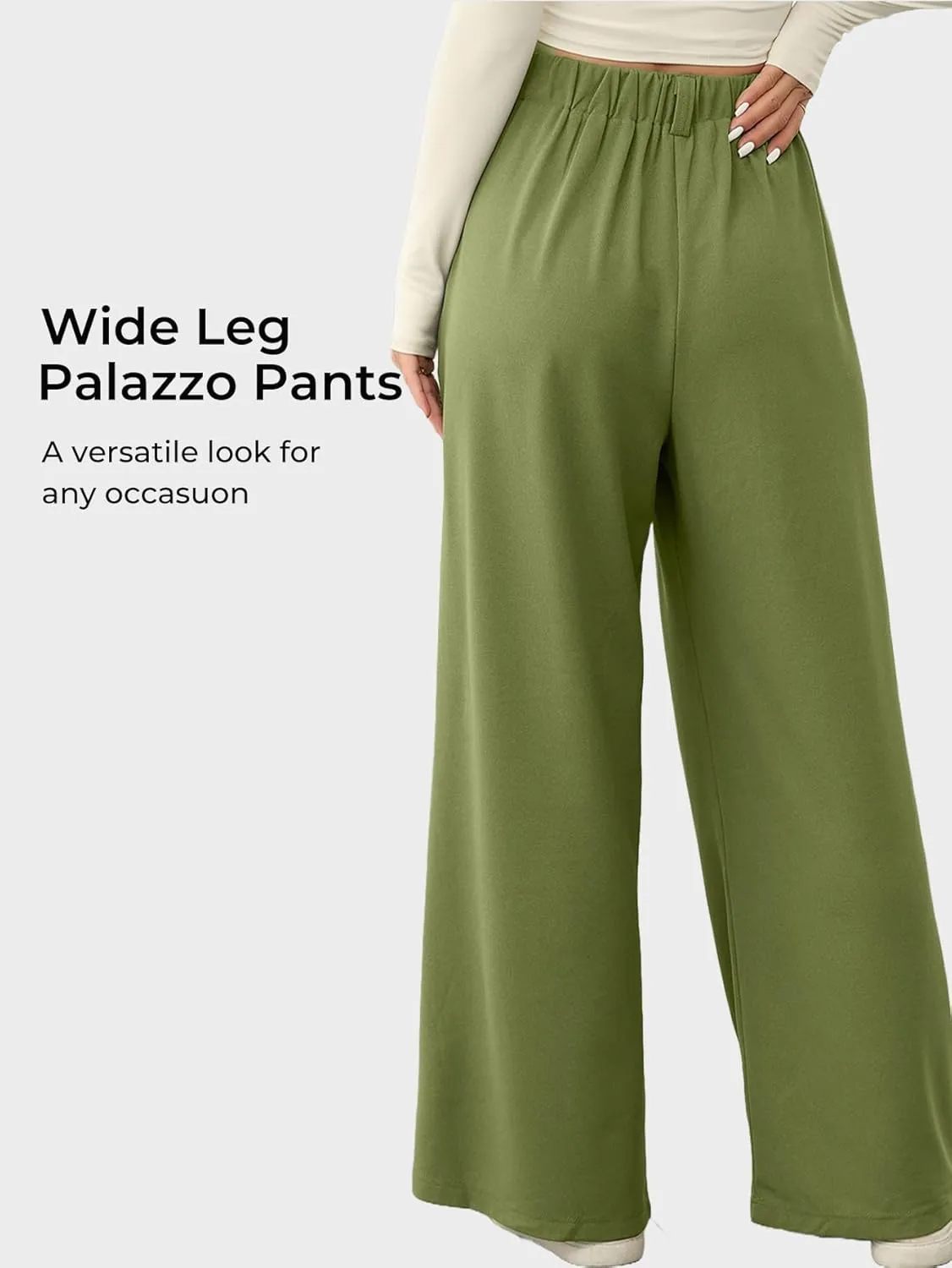 EVALESS Wide Leg Pants for Women Elastic High Waisted Waffle Knit Fleece Palazzo Pants Trousers with Pockets