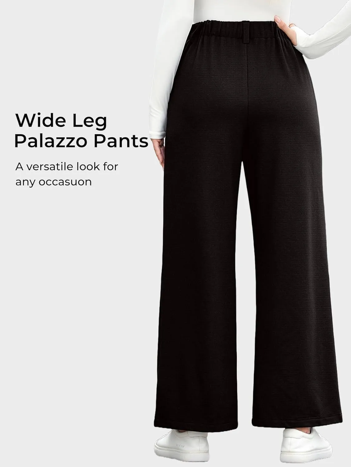 EVALESS Wide Leg Pants for Women Elastic High Waisted Waffle Knit Fleece Palazzo Pants Trousers with Pockets