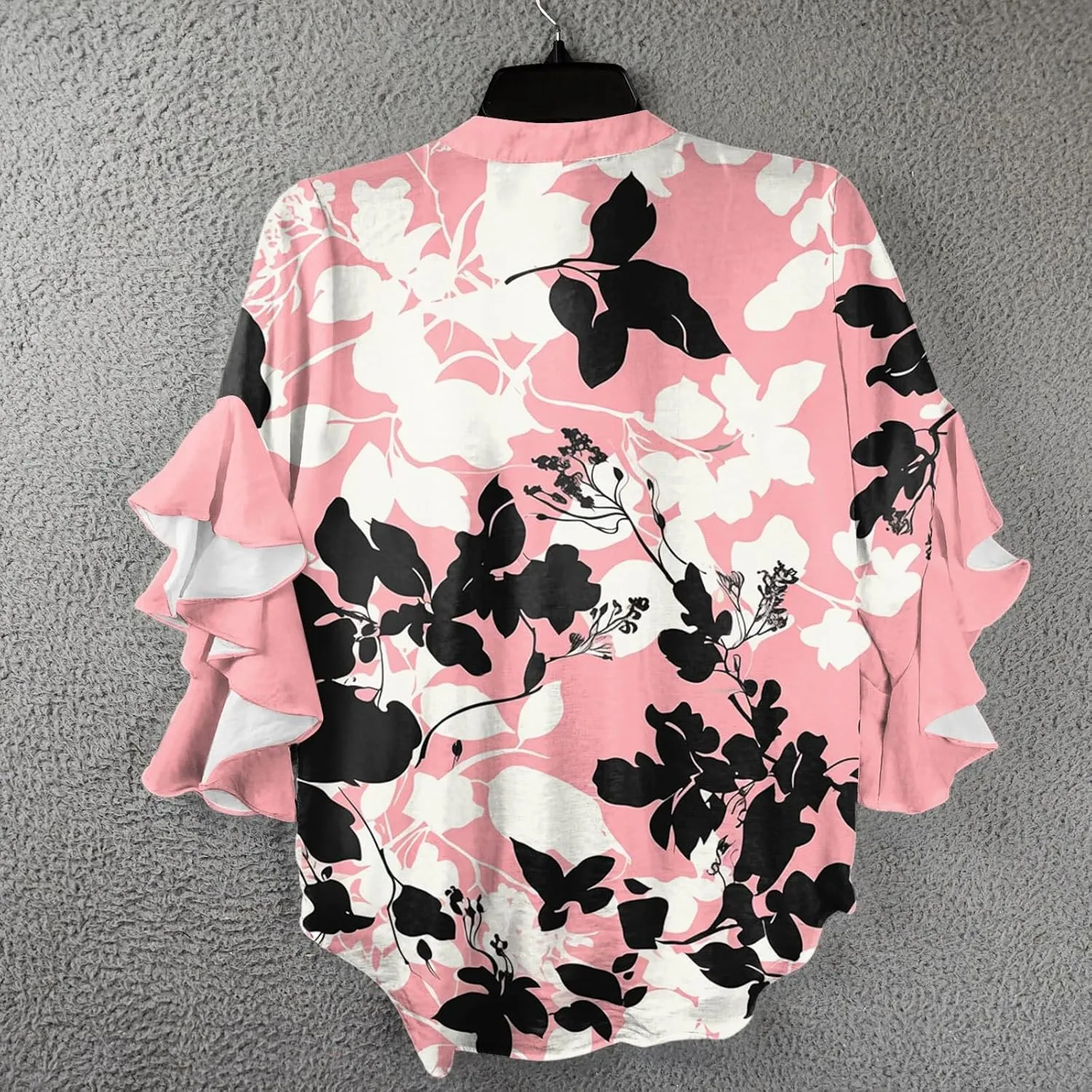 Floral Tops for Women Trendy Summer Plus Size Dressy 3/4 Ruffle Sleeve Top Cute V Neck Linen Button Down Shirts