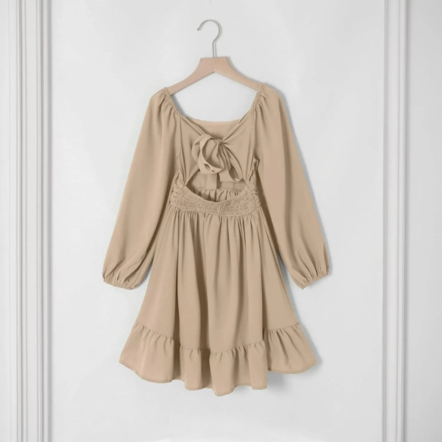 Girls Long Sleeve Tie Back Dresses Teenage Spring and Fall Strapless Fashion Elegant Dresses 4-15 Years