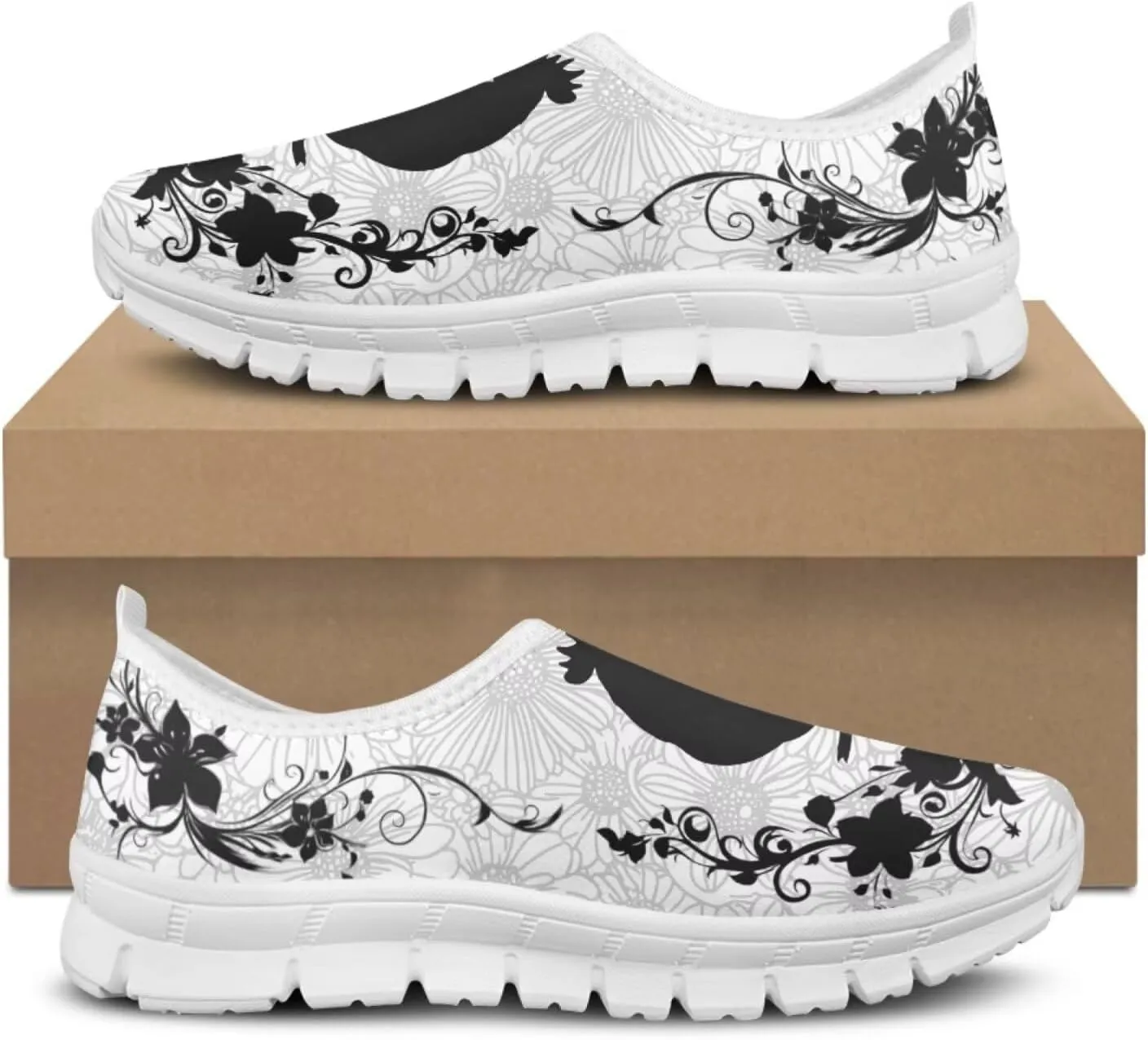 Jeiento Boho Floral Loafers for Women Slip on Shoes Flats Shoes Cozy Work Shoes