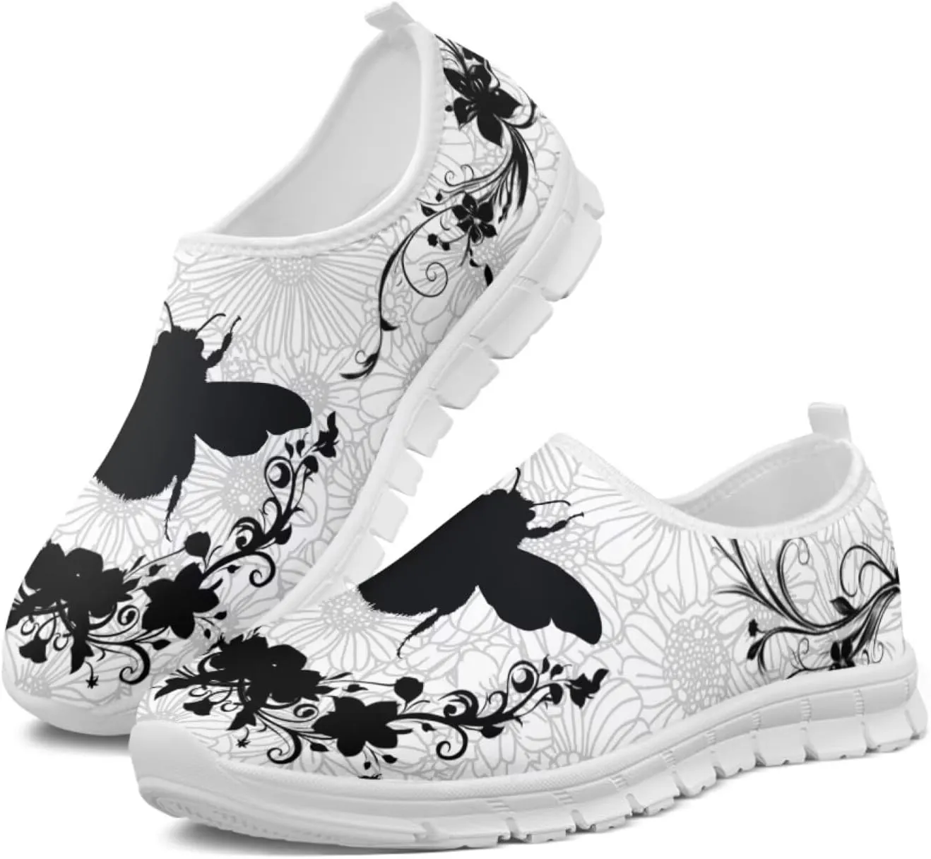 Jeiento Boho Floral Loafers for Women Slip on Shoes Flats Shoes Cozy Work Shoes
