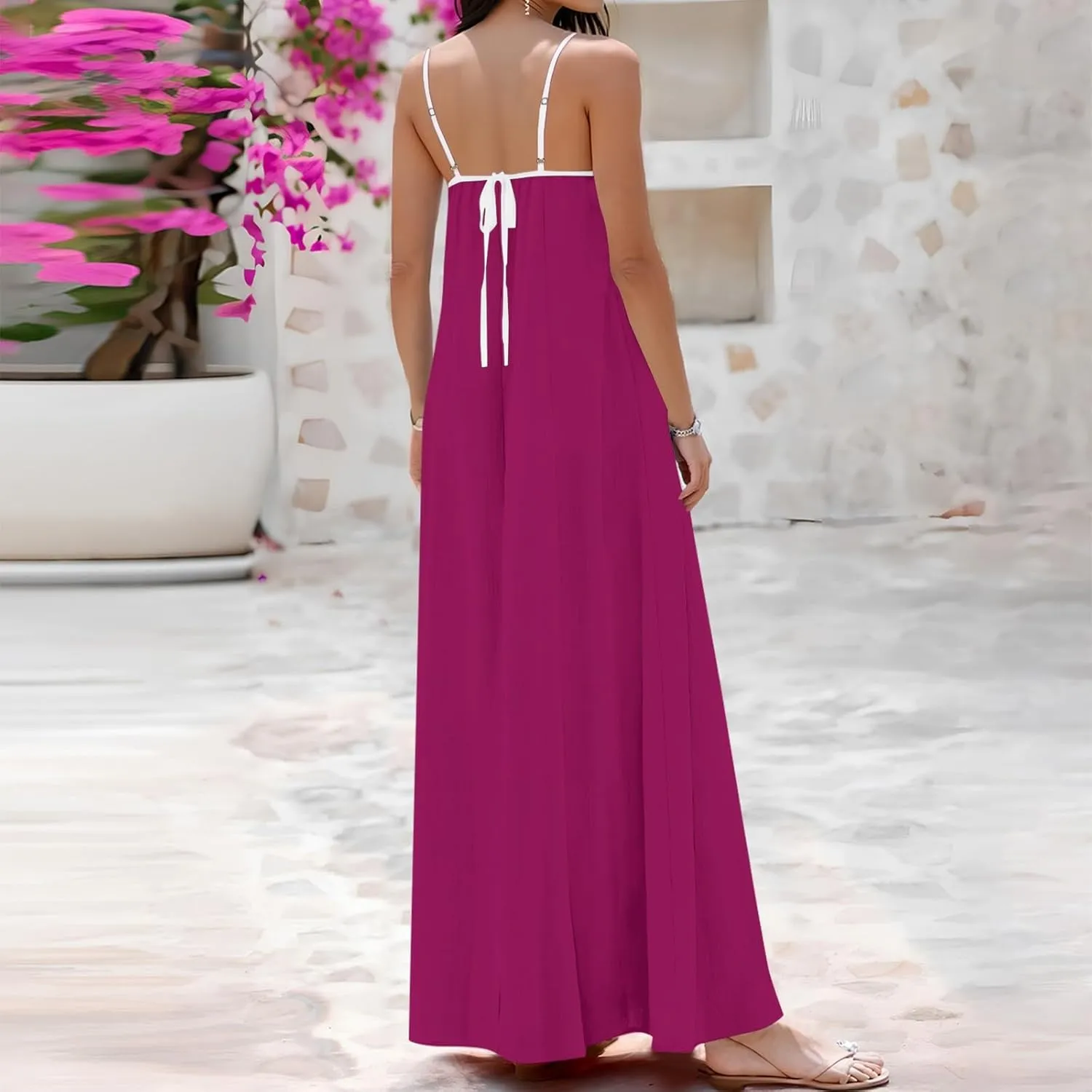 Maxi Dresses for Women 2025 Sleeveless Adjustable Spaghetti Straps Long Dress Summer Loose Flowy Boho Beach Sundress