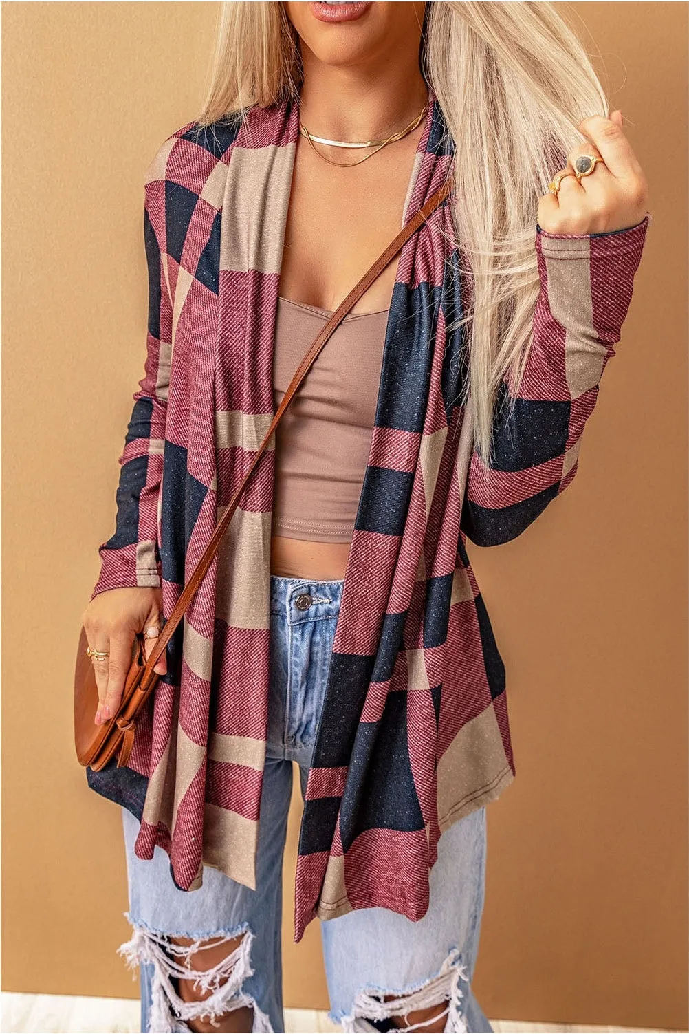 NicholesGifts Women Plaid Open Front Cardigan