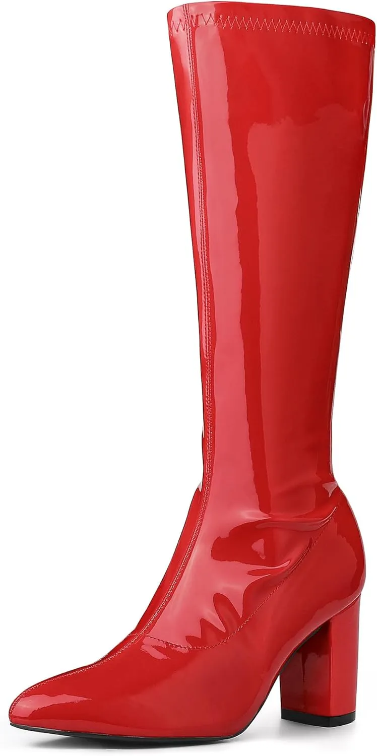 Perphy Go Go Boot Patent Leather Chunky Heels Knee High Boots for Women