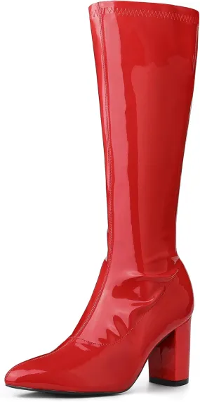 Perphy Go Go Boot Patent Leather Chunky Heels Knee High Boots for Women