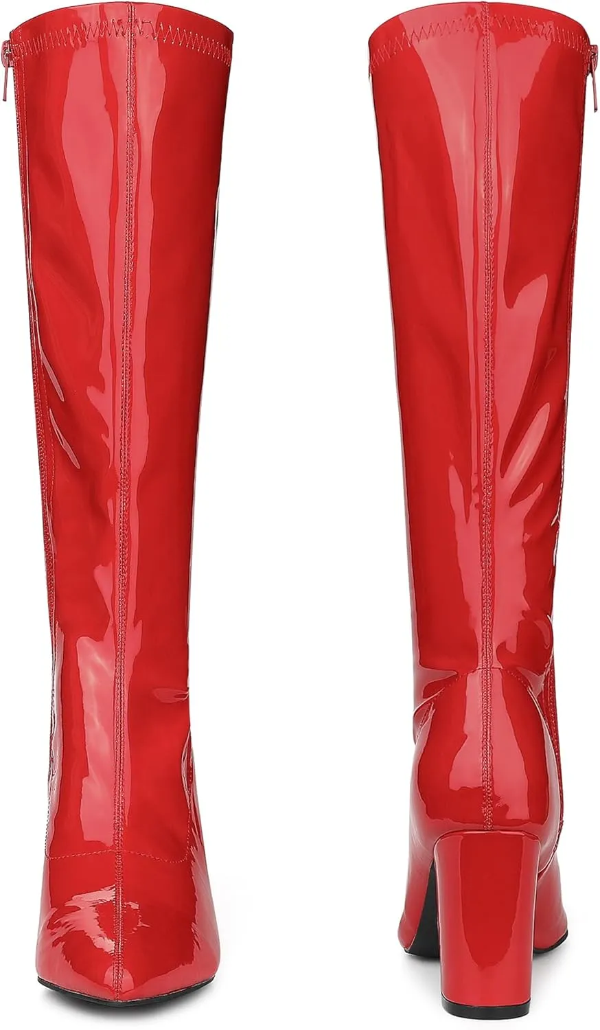 Perphy Go Go Boot Patent Leather Chunky Heels Knee High Boots for Women