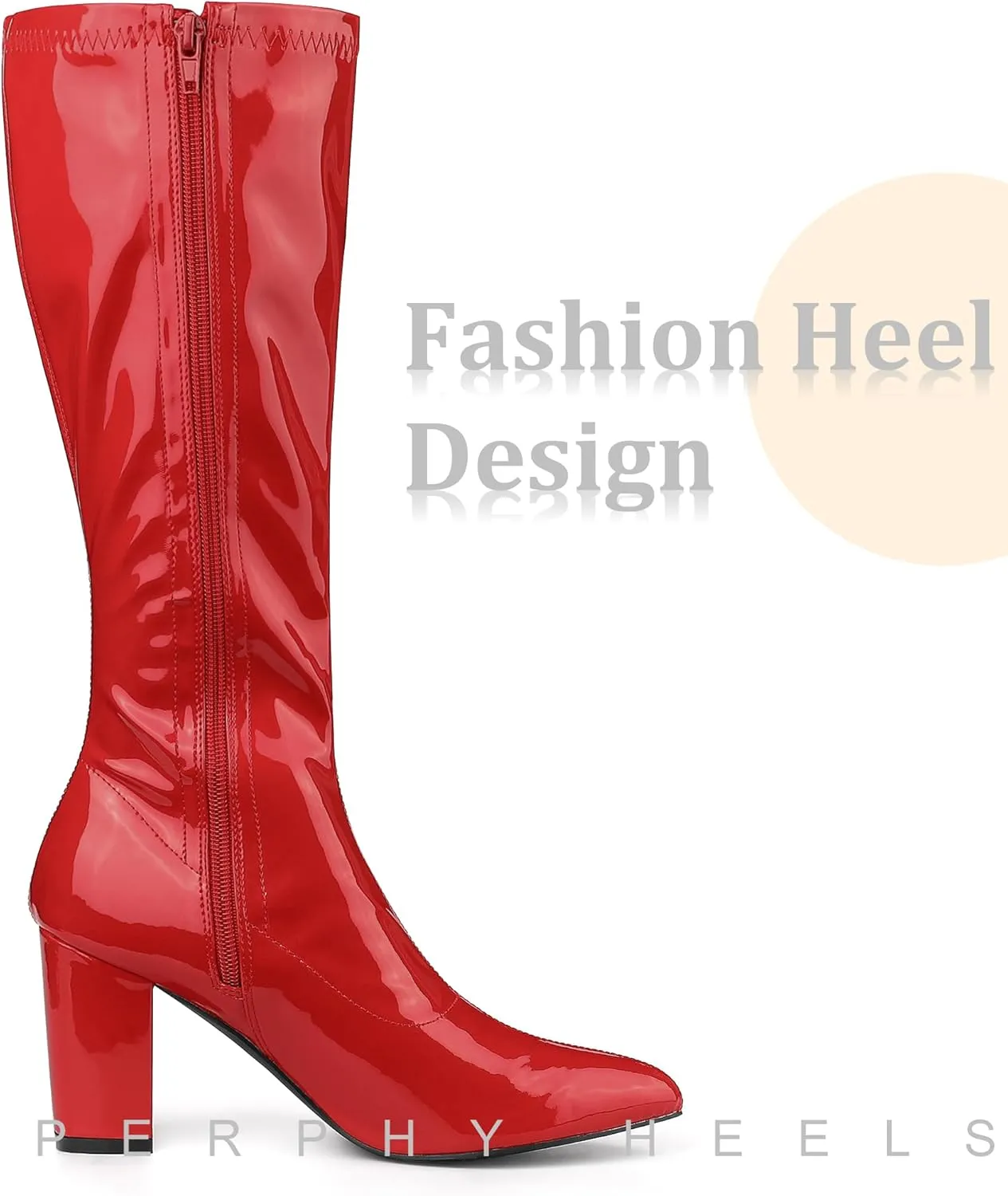 Perphy Go Go Boot Patent Leather Chunky Heels Knee High Boots for Women