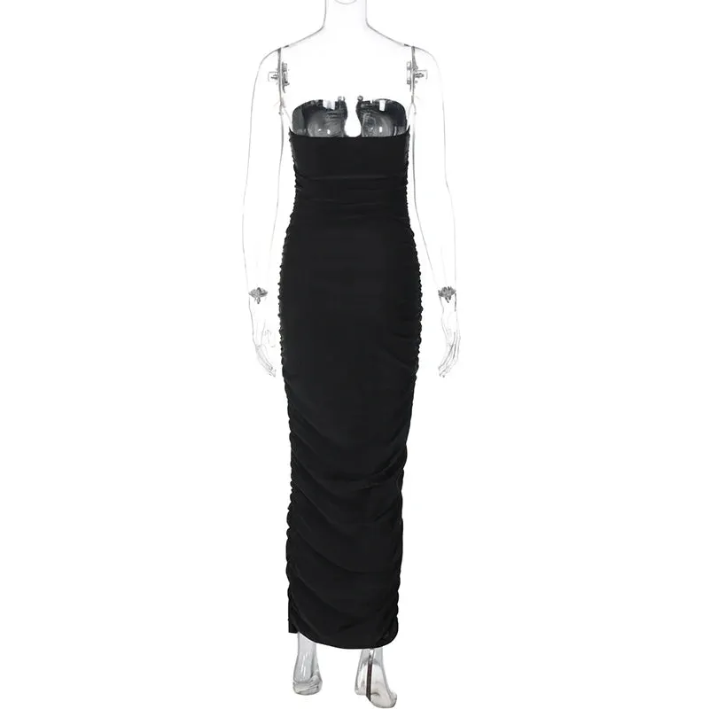 Trendy Strapless Ruched Tube Gown for Chic Evening Events