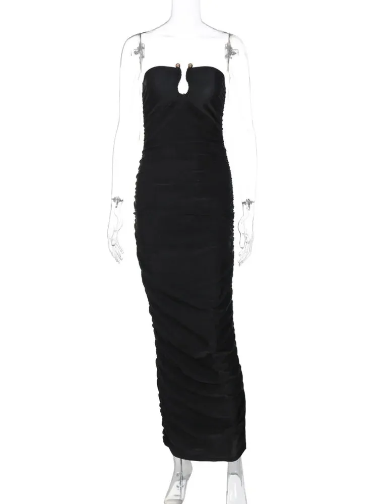 Trendy Strapless Ruched Tube Gown for Chic Evening Events