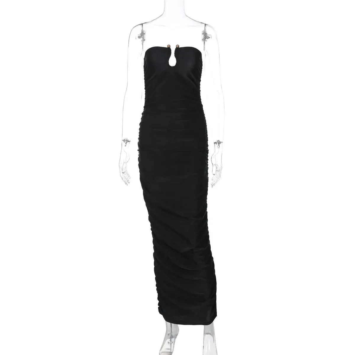 Trendy Strapless Ruched Tube Gown for Chic Evening Events