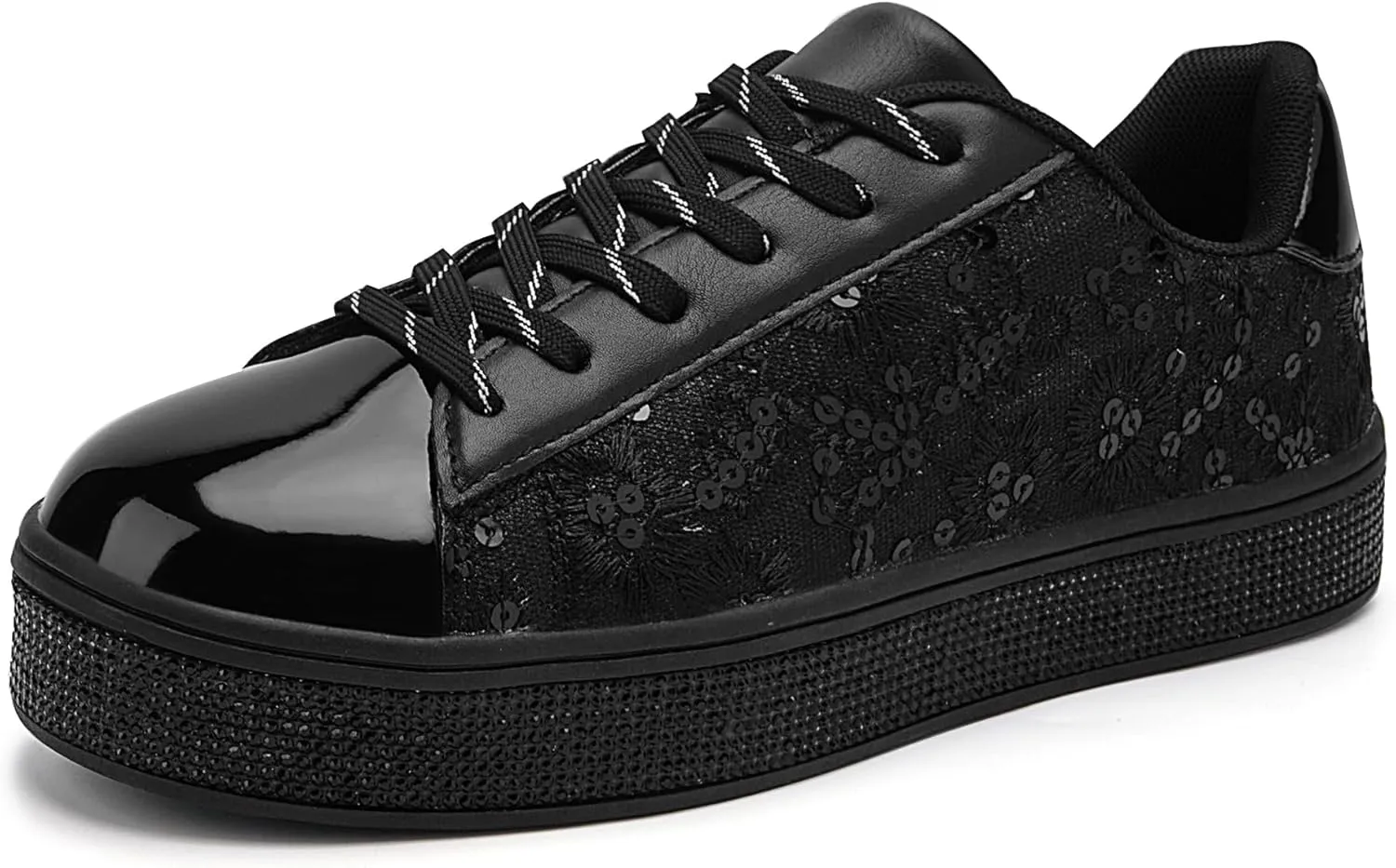 UUBARIS Women's Glitter Tennis Sneakers Floral Dressy Sparkly Sneakers Rhinestone Bling Wedding Bridal Shoes Shiny Sequin Shoes