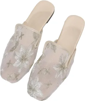 Verdusa Women's Floral Embroidered Backless Flat Shoes Sheer Outdoor Mule Flats