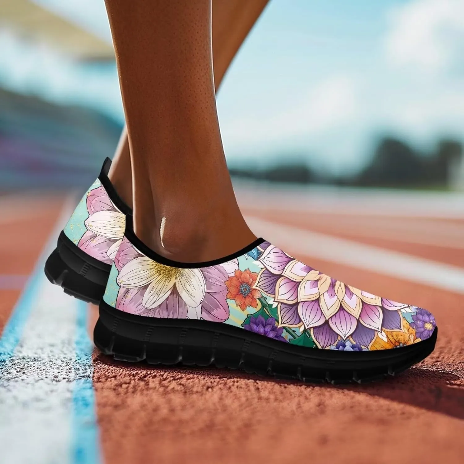 Women's Casual Walking Shoes with Flower,Slip On Mesh Sneakers Lightweight Anti Slip Running Shoes Gym Workout Shoes Trainers
