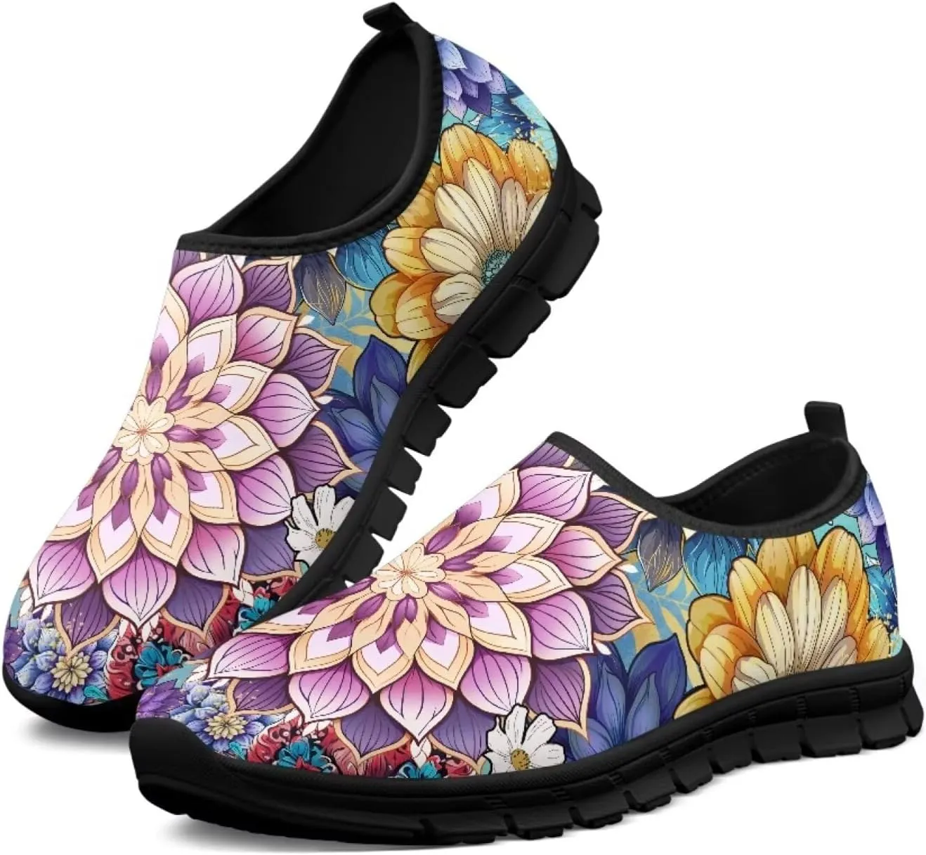 Women's Casual Walking Shoes with Flower,Slip On Mesh Sneakers Lightweight Anti Slip Running Shoes Gym Workout Shoes Trainers