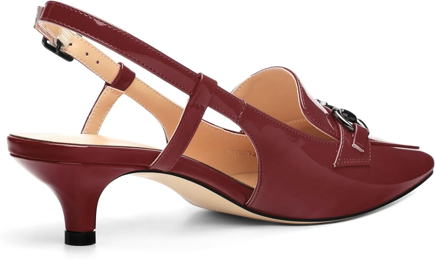 Women's Slingback Patent Leather Pointed Toe Kitten Low Heel Pumps Shoes for Women Dress Work Office Casual 1.5 Inch