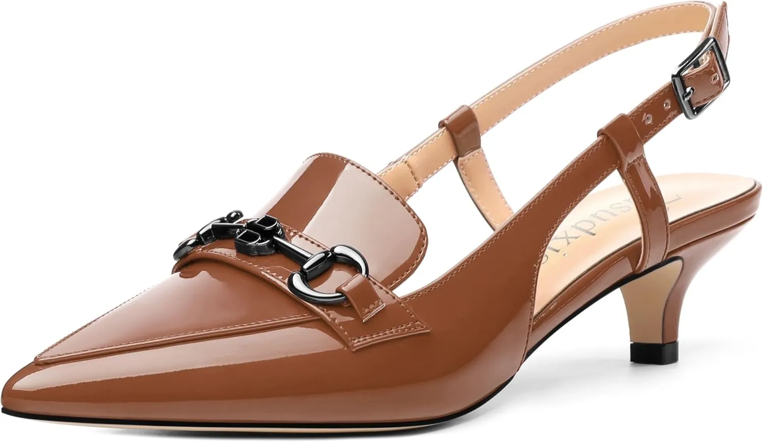 Women's Slingback Patent Leather Pointed Toe Kitten Low Heel Pumps Shoes for Women Dress Work Office Casual 1.5 Inch