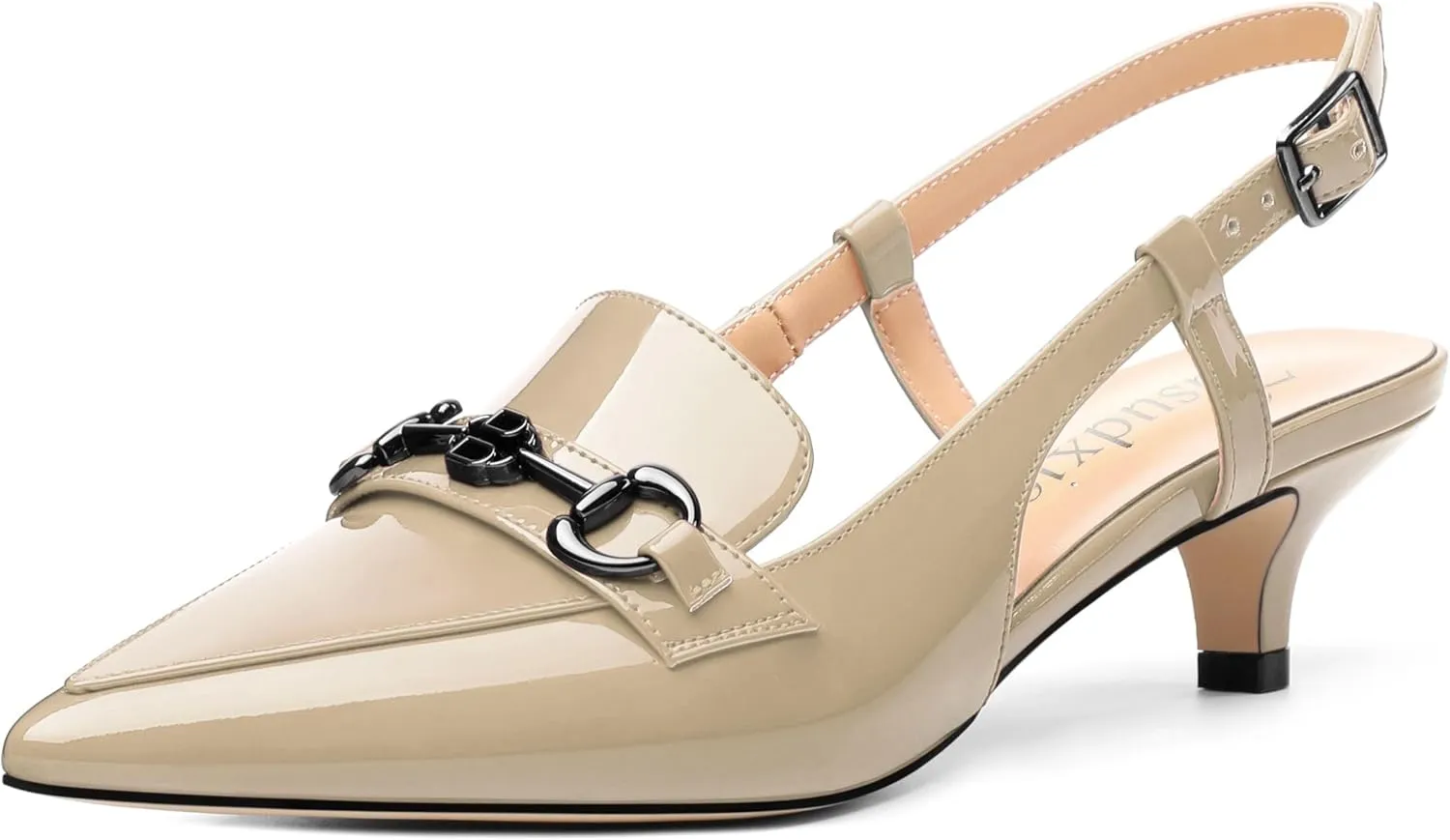 Women's Slingback Patent Leather Pointed Toe Kitten Low Heel Pumps Shoes for Women Dress Work Office Casual 1.5 Inch