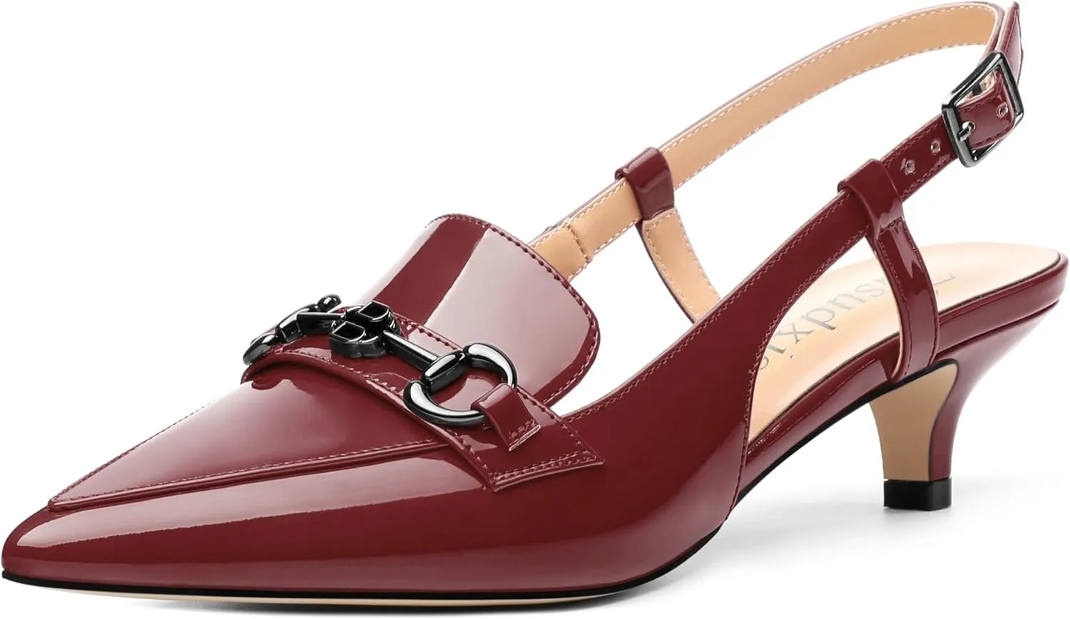 Women's Slingback Patent Leather Pointed Toe Kitten Low Heel Pumps Shoes for Women Dress Work Office Casual 1.5 Inch