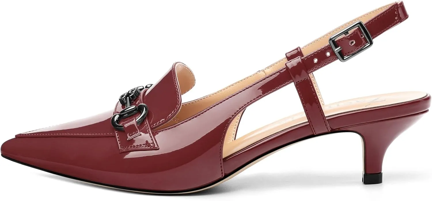 Women's Slingback Patent Leather Pointed Toe Kitten Low Heel Pumps Shoes for Women Dress Work Office Casual 1.5 Inch