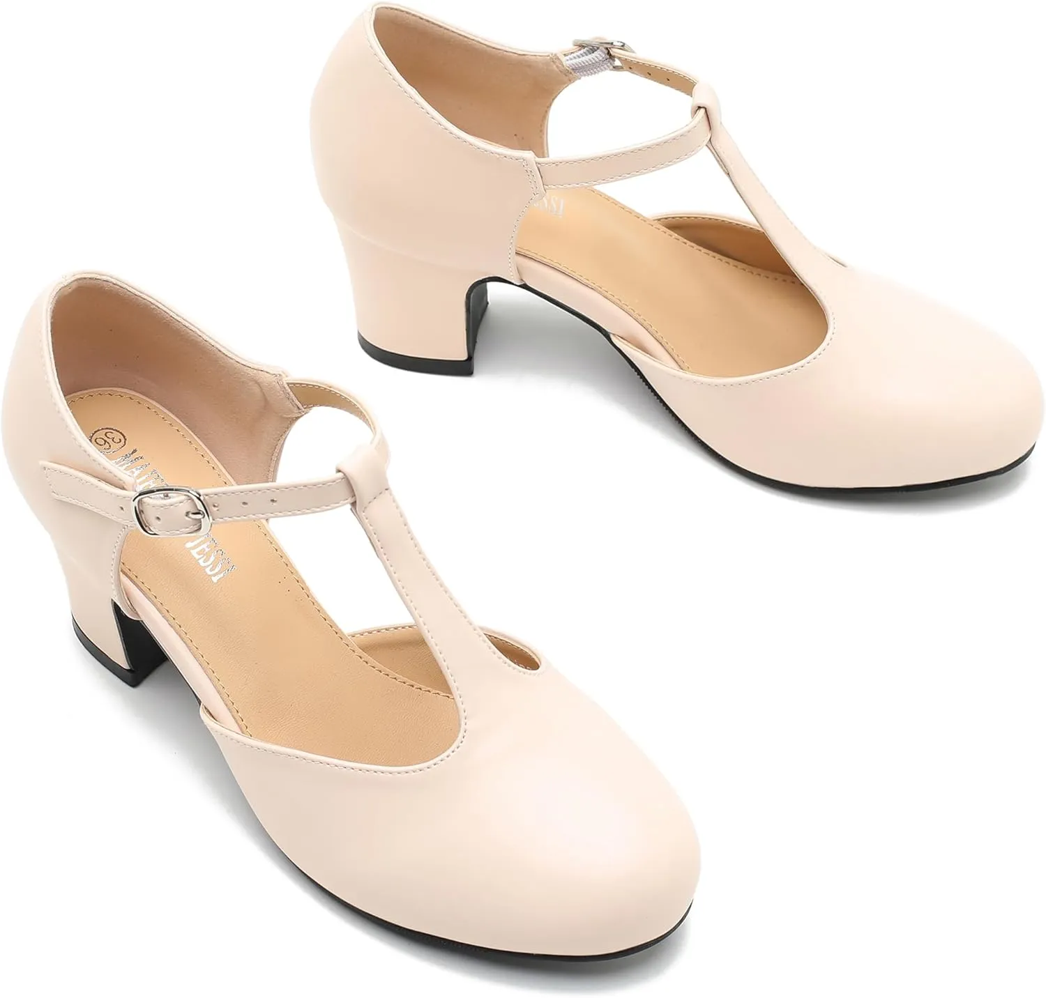 Women's T Strap Mary Jane Shoes Mid Block Chunky Heel Buckle Dress Pumps