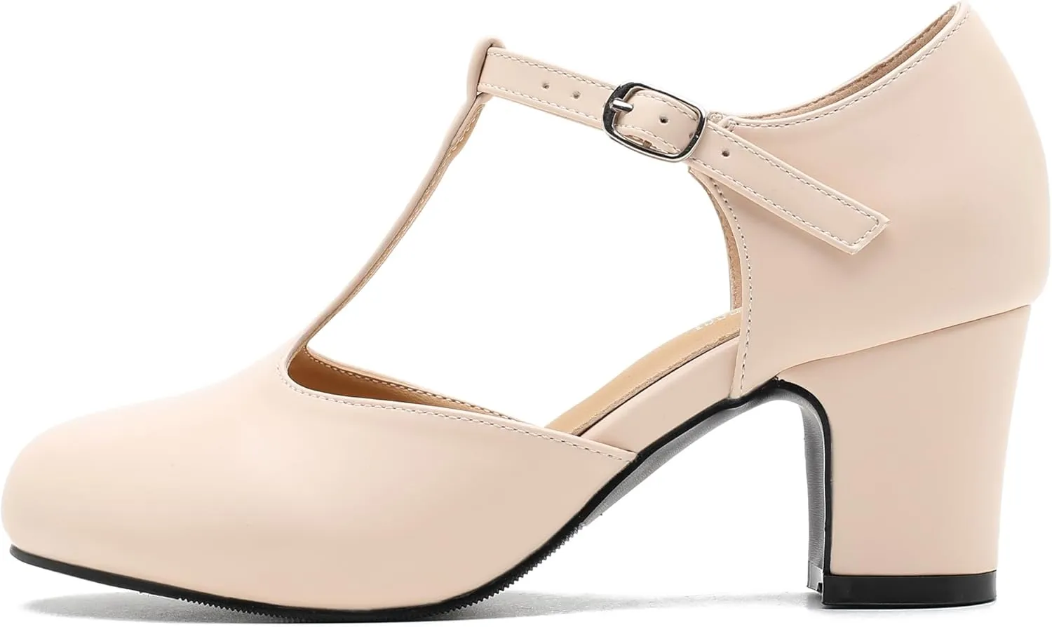 Women's T Strap Mary Jane Shoes Mid Block Chunky Heel Buckle Dress Pumps