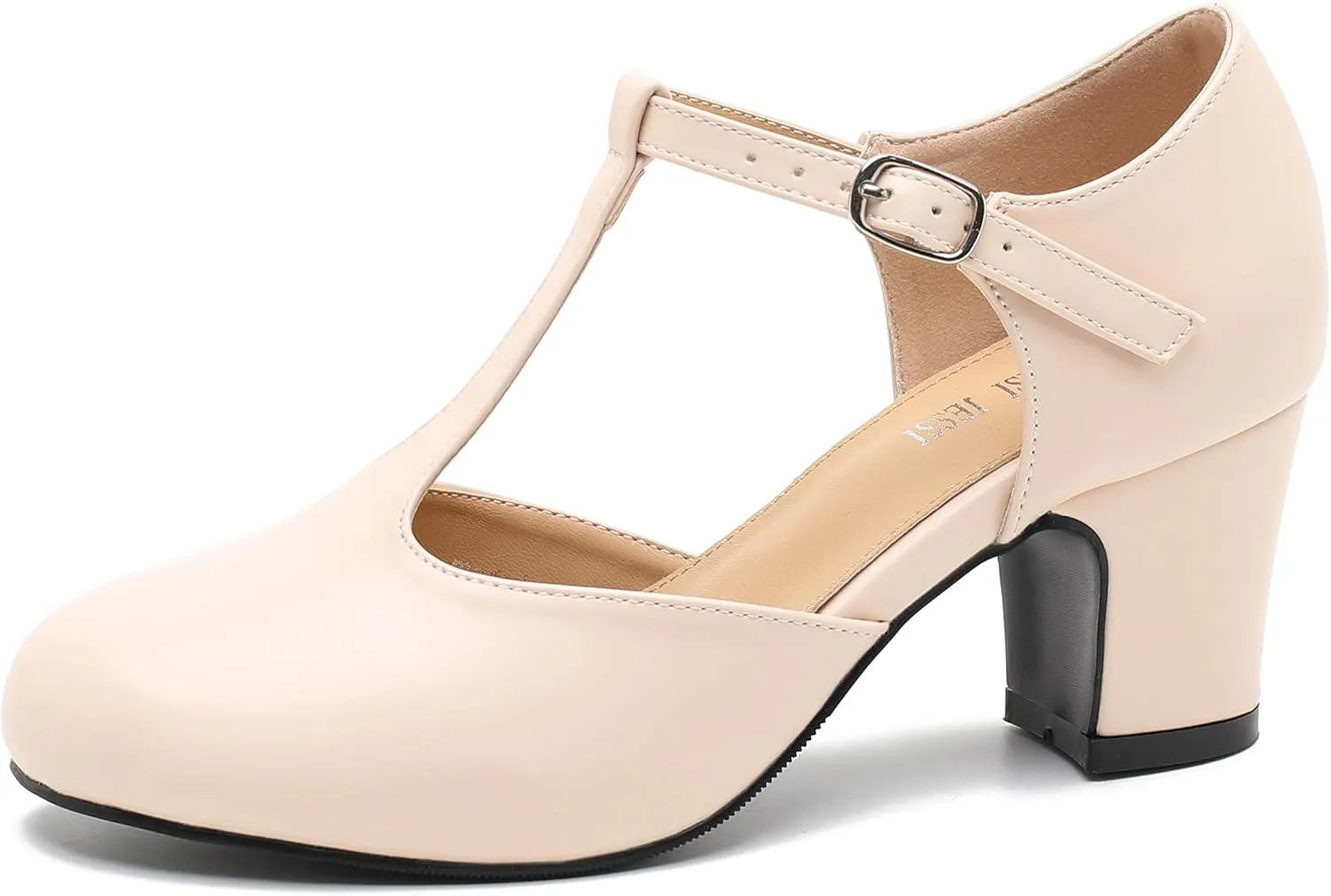 Women's T Strap Mary Jane Shoes Mid Block Chunky Heel Buckle Dress Pumps