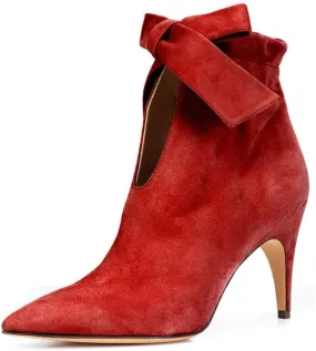 XYD Women Classical Pointed Toe Ankle Booties Dress Low Kitten Heels Graceful Bow Pull-on Boots Party Festival Shoes