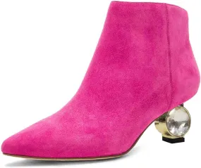 XYD Women Crystal Low Heel Ankle Boots Pointed Toe Shoes Side Zipper Prom Party Dress Fashion Short Booties
