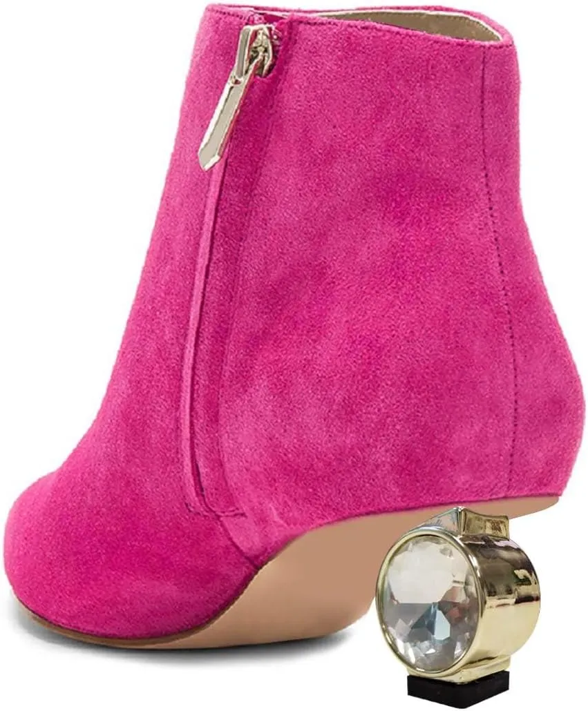 XYD Women Crystal Low Heel Ankle Boots Pointed Toe Shoes Side Zipper Prom Party Dress Fashion Short Booties