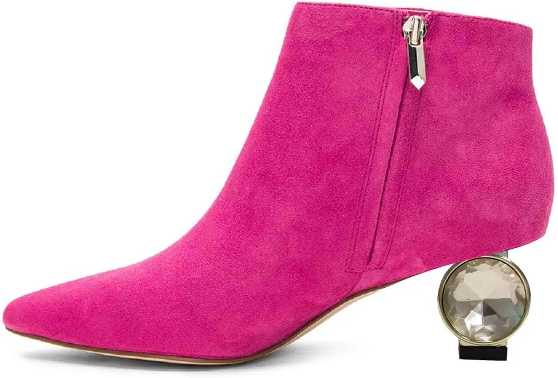 XYD Women Crystal Low Heel Ankle Boots Pointed Toe Shoes Side Zipper Prom Party Dress Fashion Short Booties