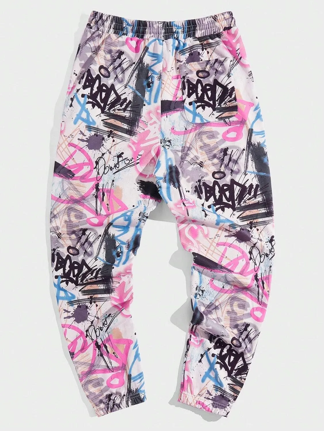 ZAFUL Men's Sweatpants Tapered Gym Running Workout Pants Cartoon Face Print Athletic Drawstring Joggers with Pockets